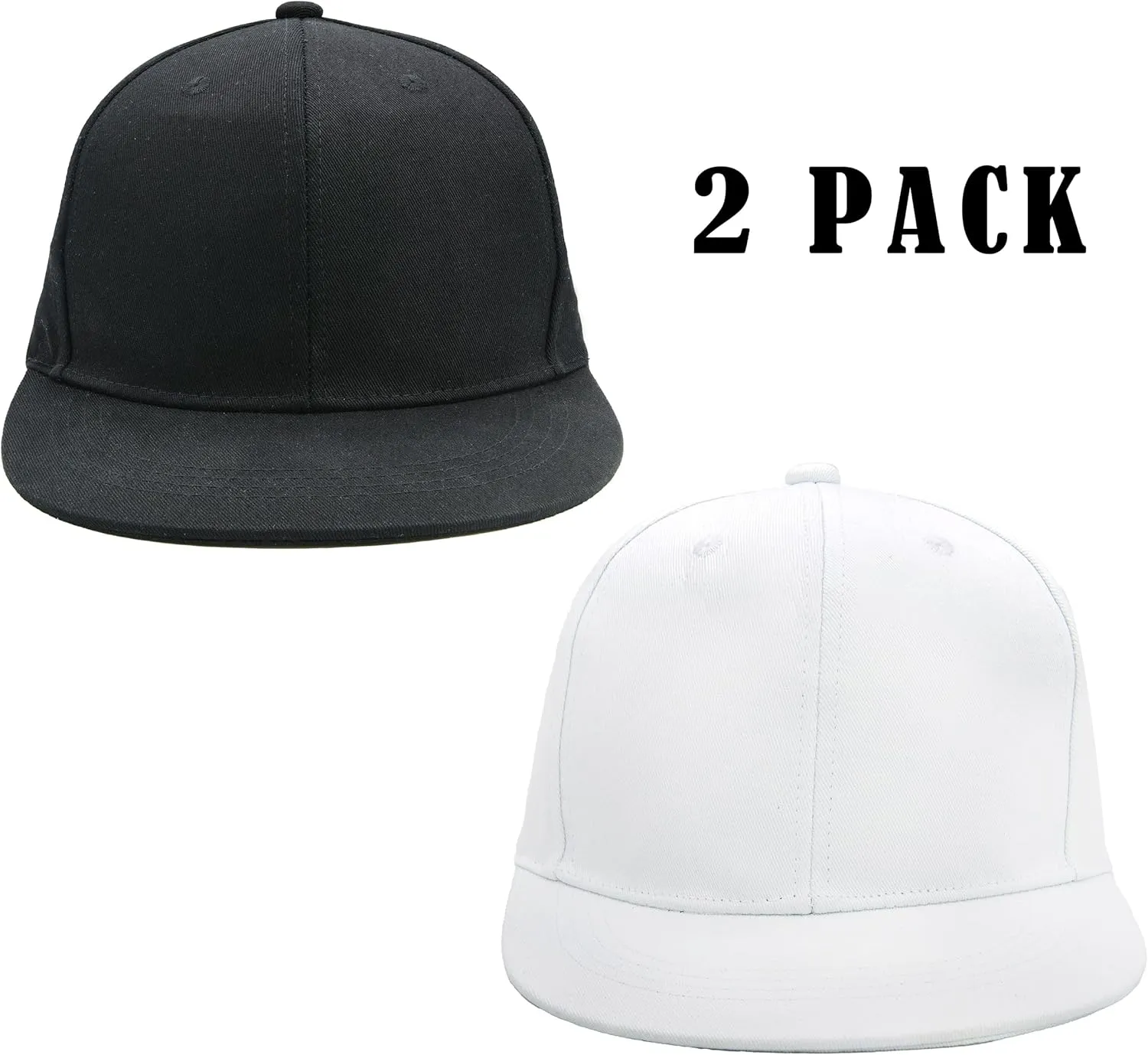 2 Pack Flat Brim Hats for Men, Snapback Hat for Women, 99% Cotton Adjustable Baseball Cap