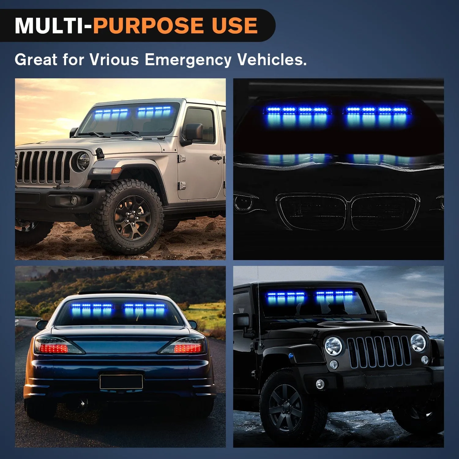 32LED Blue Emergency Dash Strobe Lights with Controller Suction Cups
