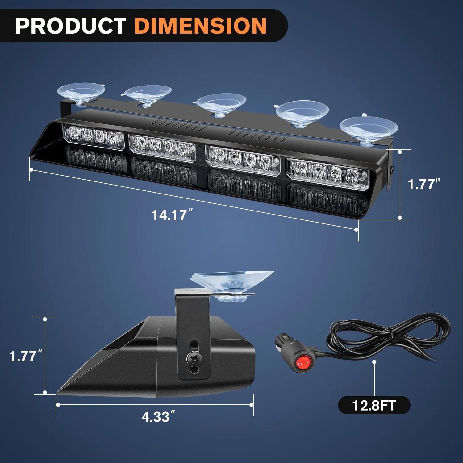 32LED Blue Emergency Dash Strobe Lights with Controller Suction Cups