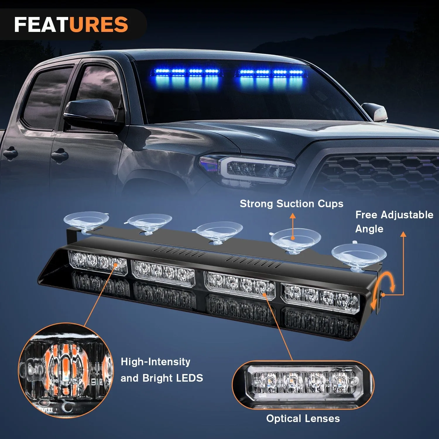 32LED Blue Emergency Dash Strobe Lights with Controller Suction Cups