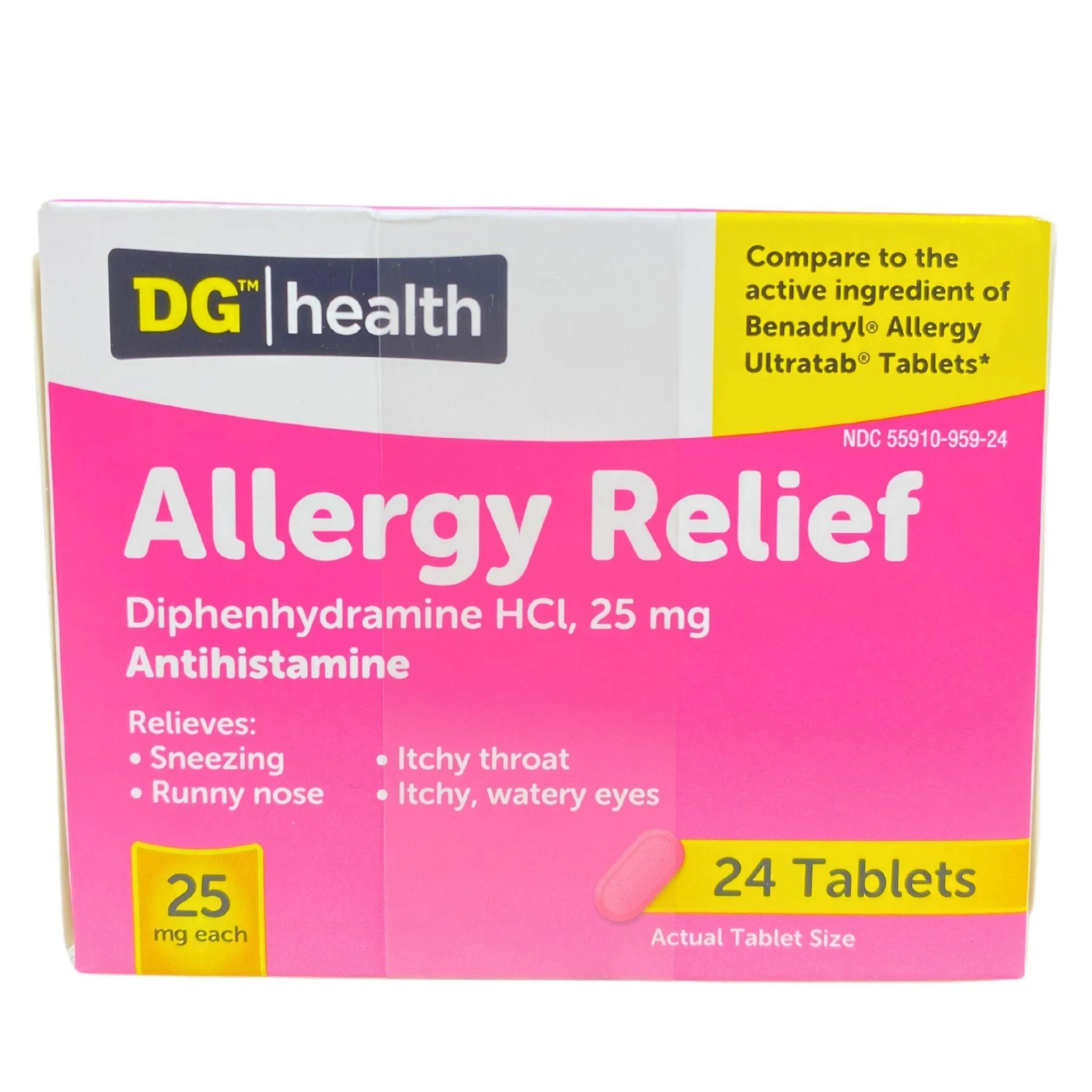 Allergy Relief Diphenhydramine HCL, 25mg Antihistamine (120 Pcs Lot)