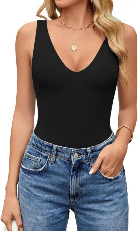 Avidlove Women's Sexy Plunge Deep V Neck Bodysuit Double Lined Sleeveless Thong Body Suit Leotard for Going Out Tank