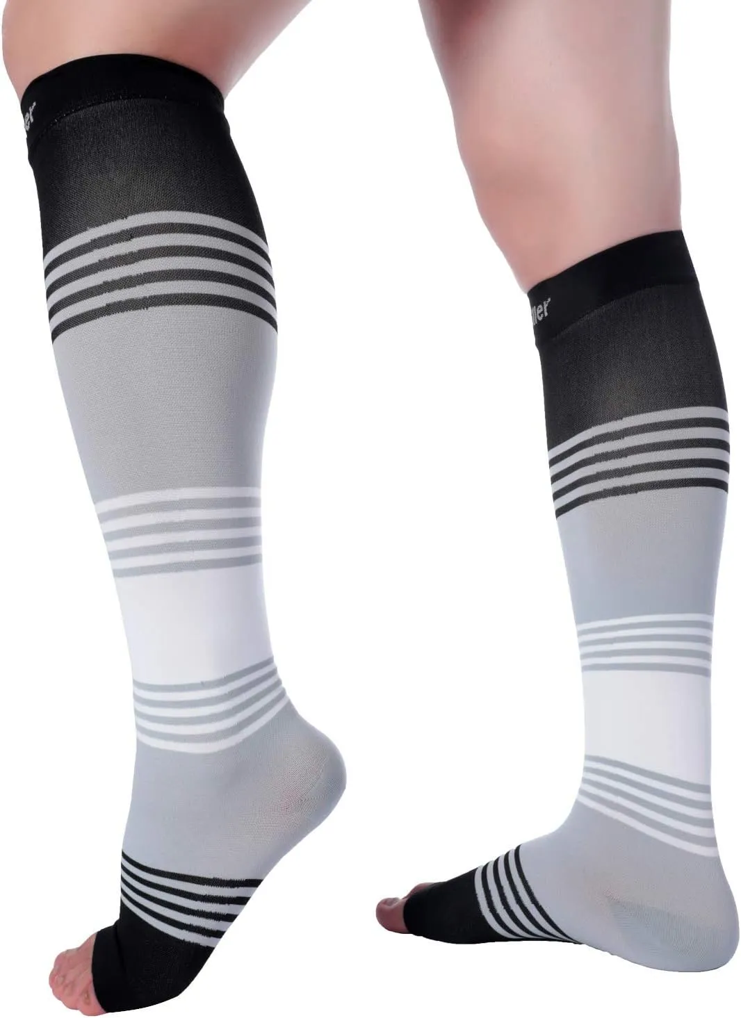 Doc Miller Toeless Compression Socks Women and Men  Open Toe Calf Support, 20-30mmHg Knee-High Sleeves, Lightweight, 1 Pair