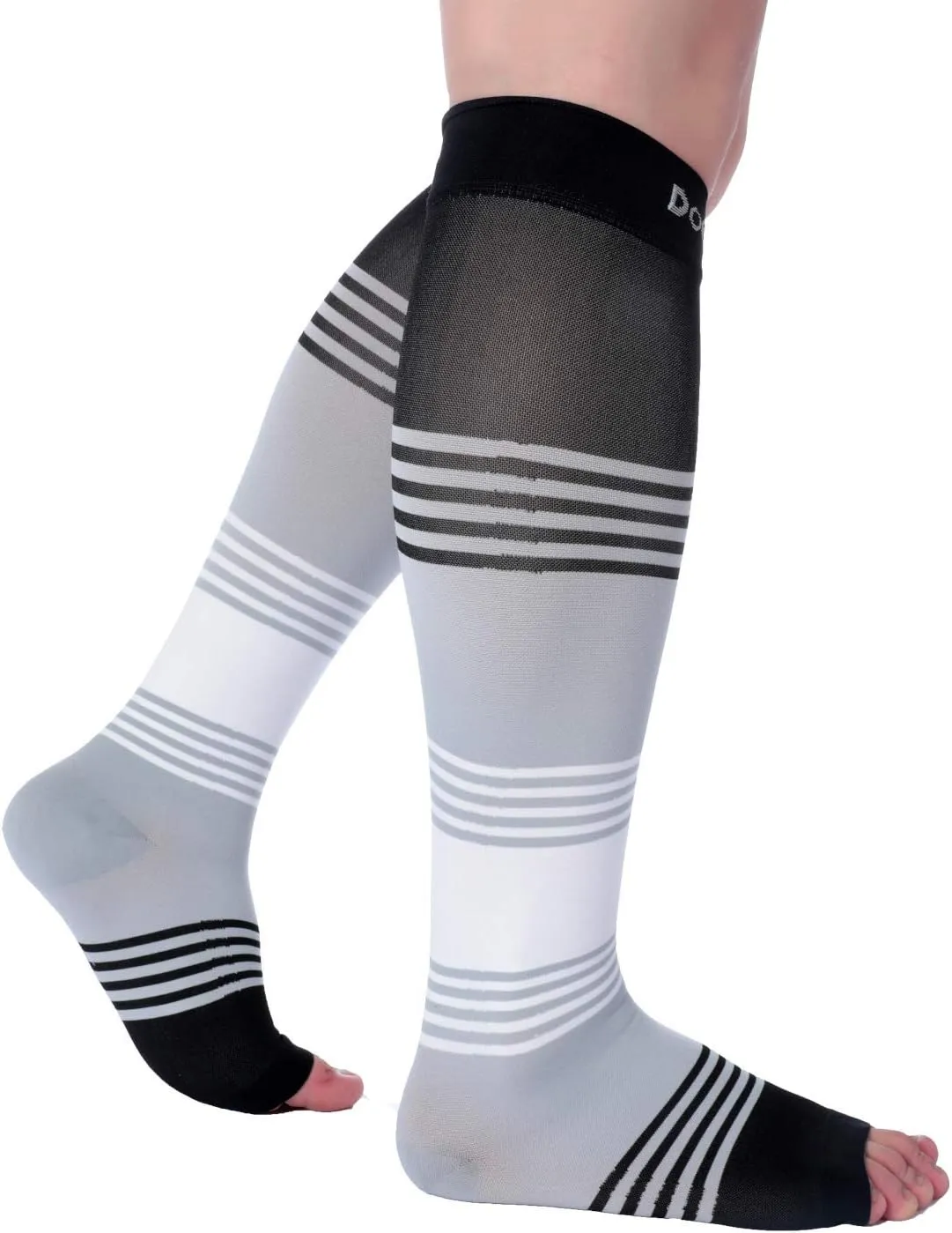 Doc Miller Toeless Compression Socks Women and Men  Open Toe Calf Support, 20-30mmHg Knee-High Sleeves, Lightweight, 1 Pair