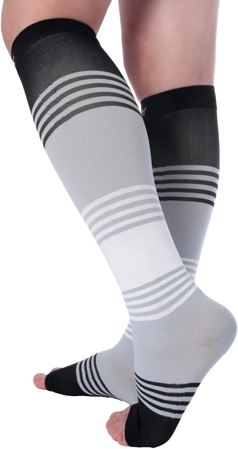 Doc Miller Toeless Compression Socks Women and Men  Open Toe Calf Support, 20-30mmHg Knee-High Sleeves, Lightweight, 1 Pair