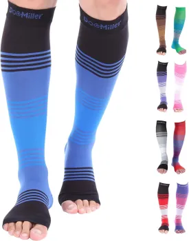 Doc Miller Toeless Compression Socks Women and Men  Open Toe Calf Support, 20-30mmHg Knee-High Sleeves, Lightweight, 1 Pair