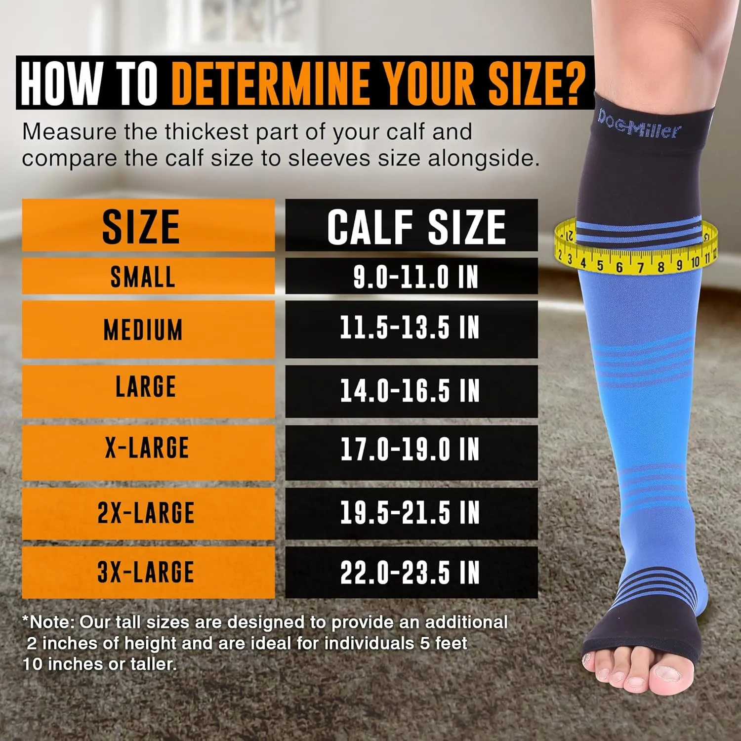 Doc Miller Toeless Compression Socks Women and Men  Open Toe Calf Support, 20-30mmHg Knee-High Sleeves, Lightweight, 1 Pair