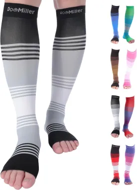 Doc Miller Toeless Compression Socks Women and Men  Open Toe Calf Support, 20-30mmHg Knee-High Sleeves, Lightweight, 1 Pair