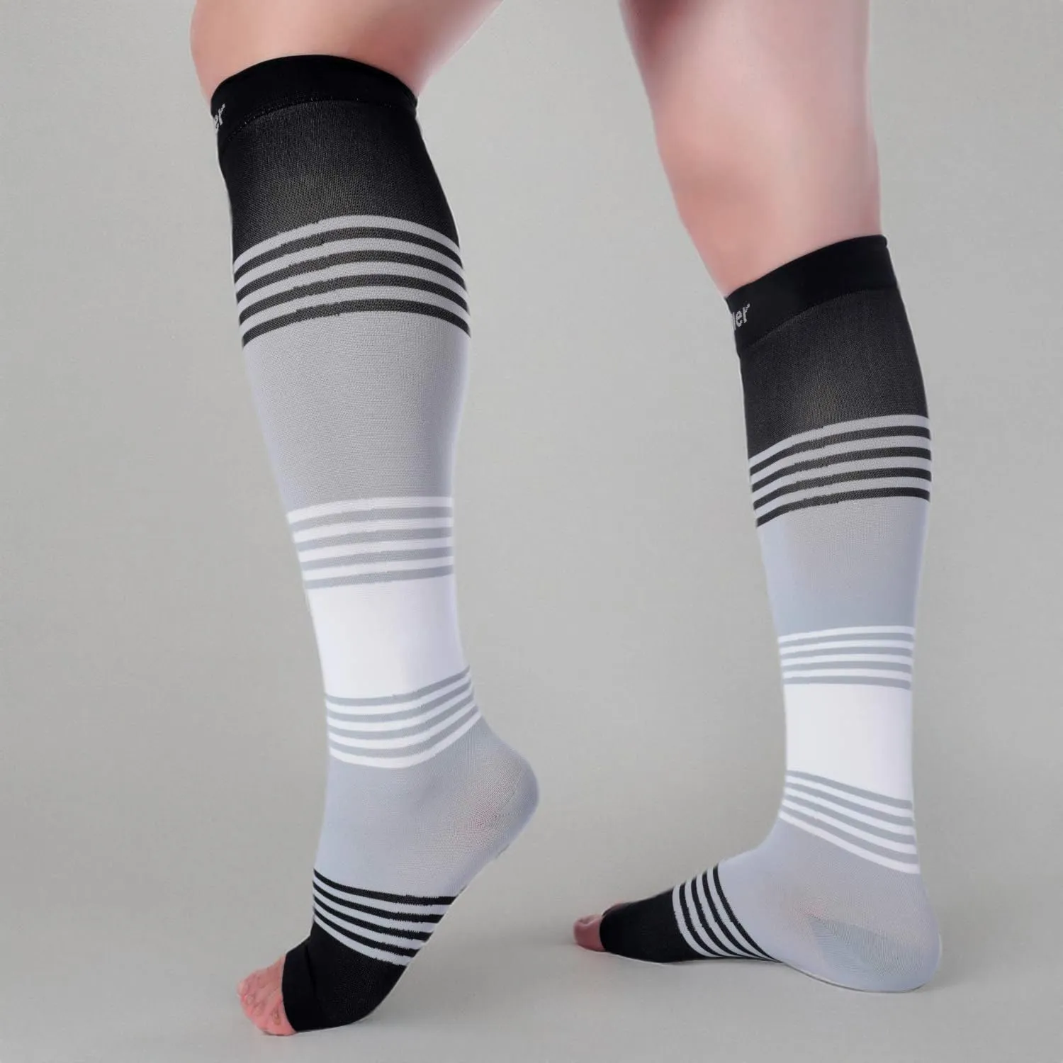 Doc Miller Toeless Compression Socks Women and Men  Open Toe Calf Support, 20-30mmHg Knee-High Sleeves, Lightweight, 1 Pair