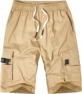 ELETOP Men's Cargo Shorts Elastic Waistband Drawstring Big and Tall Cotton Summer Casual Work Shorts