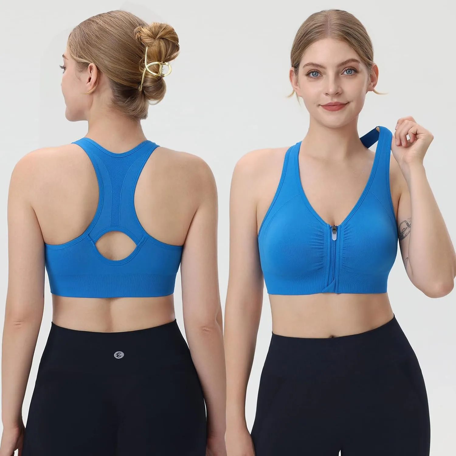 Evercute Women's Zip Front Sports Bras Wireless Padded Racerback Medium Support Post-Surgery Bra Yoga Exercise Athletic Bras