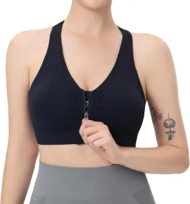 Evercute Women's Zip Front Sports Bras Wireless Padded Racerback Medium Support Post-Surgery Bra Yoga Exercise Athletic Bras