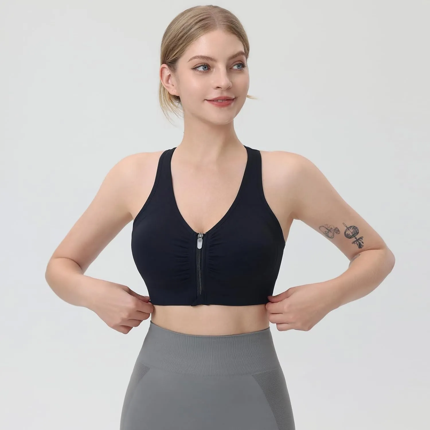 Evercute Women's Zip Front Sports Bras Wireless Padded Racerback Medium Support Post-Surgery Bra Yoga Exercise Athletic Bras