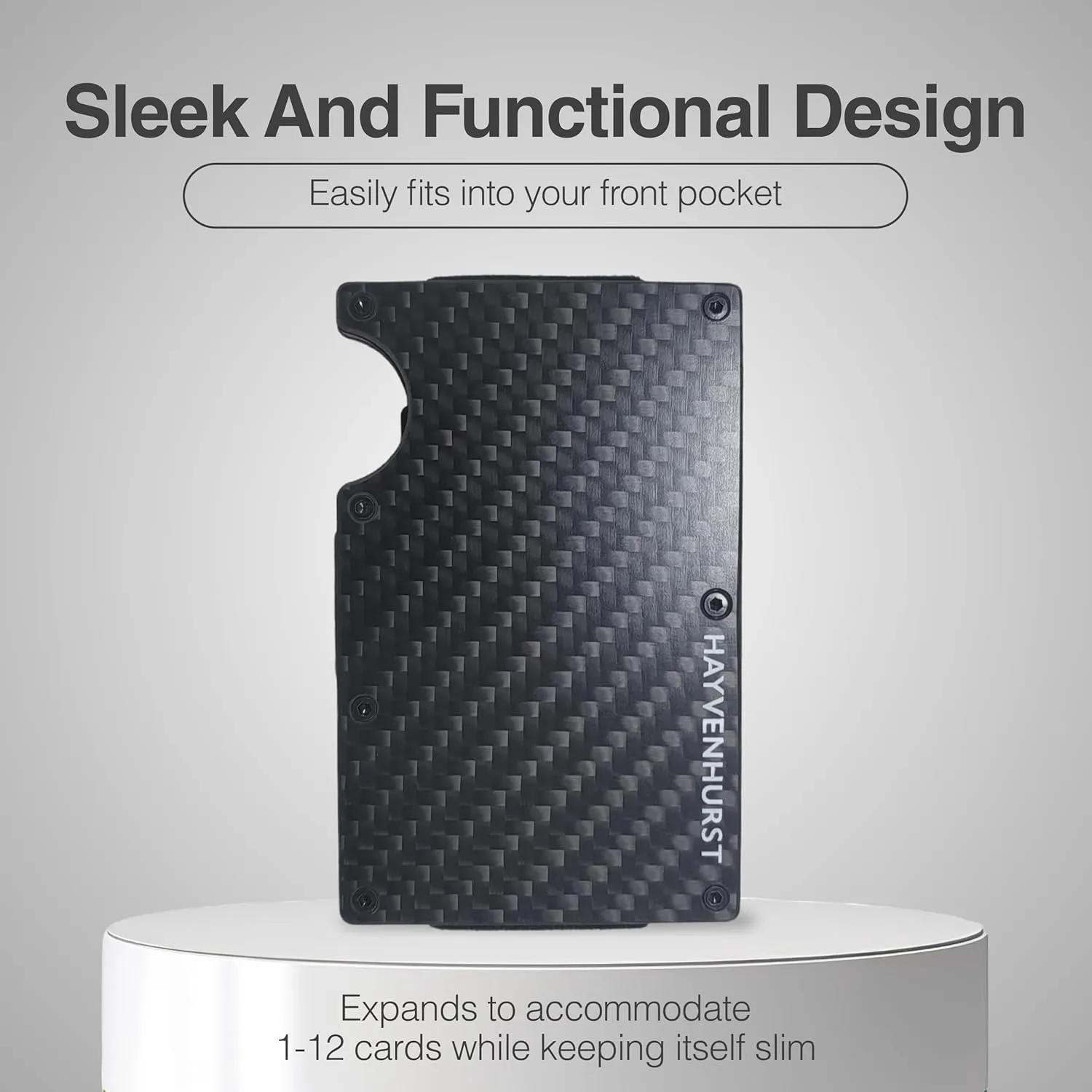Hayvenhurst Wallet For Men - Reinvented Design Men's Wallet - Slim, Minimalistic & Seamless, Blocks RFID Scanners with a Cash Strap (Carbon Fiber)