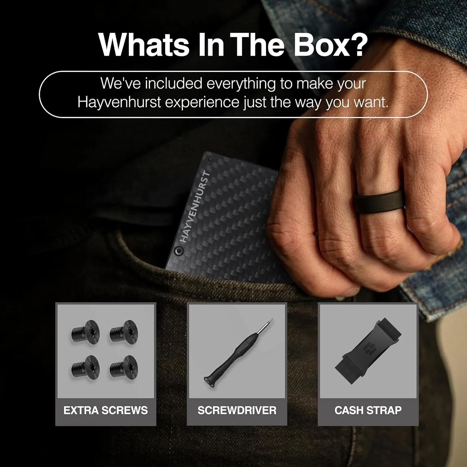 Hayvenhurst Wallet For Men - Reinvented Design Men's Wallet - Slim, Minimalistic & Seamless, Blocks RFID Scanners with a Cash Strap (Carbon Fiber)