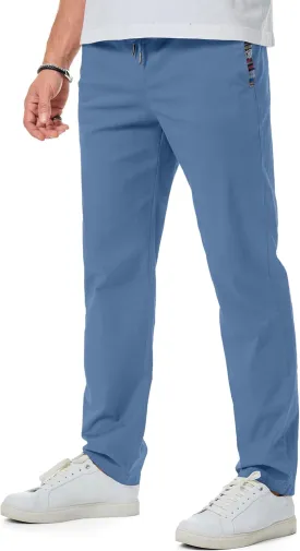 JMIERR Men's Casual Pants Cotton Twill Drawstring Elastic Waist Chino Pants with Pockets