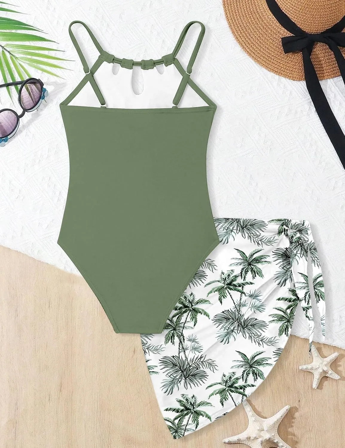 KANGKANG Girls Swimsuit Quick Dry Cut Out One Piece Swimsuits with Tropical Print Cover Up Skirt Bathing Suit Swimwear 7-18Y