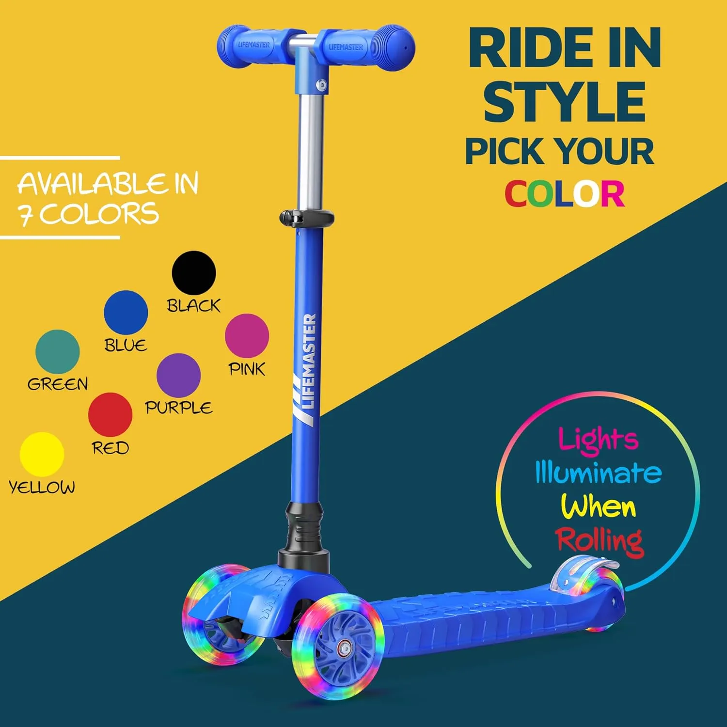 Kids Scooter  Children and Toddler 3 Wheel Kick Scooter  LED Wheel Lights Illuminate When Rolling Adjustable Handlebar  Indoor and Outdoor