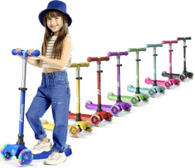 Kids Scooter  Children and Toddler 3 Wheel Kick Scooter  LED Wheel Lights Illuminate When Rolling Adjustable Handlebar  Indoor and Outdoor