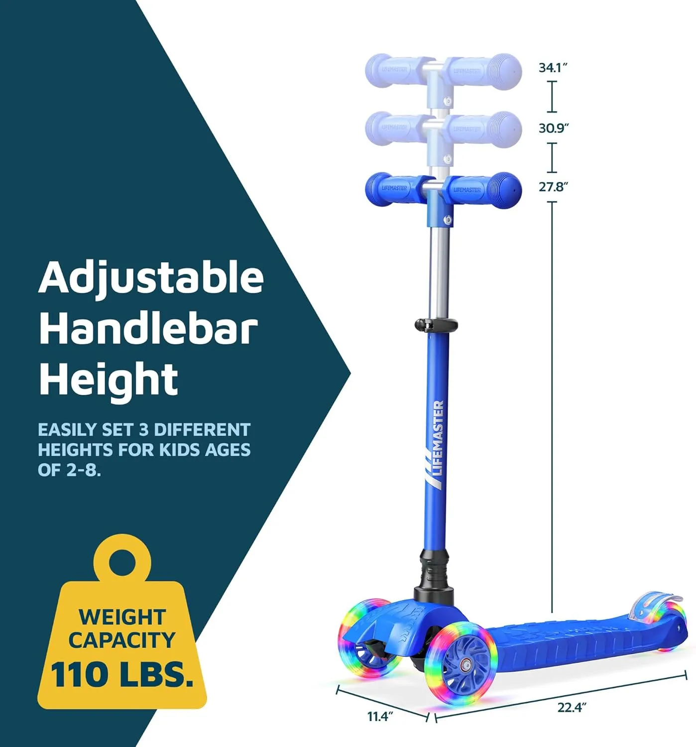 Kids Scooter  Children and Toddler 3 Wheel Kick Scooter  LED Wheel Lights Illuminate When Rolling Adjustable Handlebar  Indoor and Outdoor