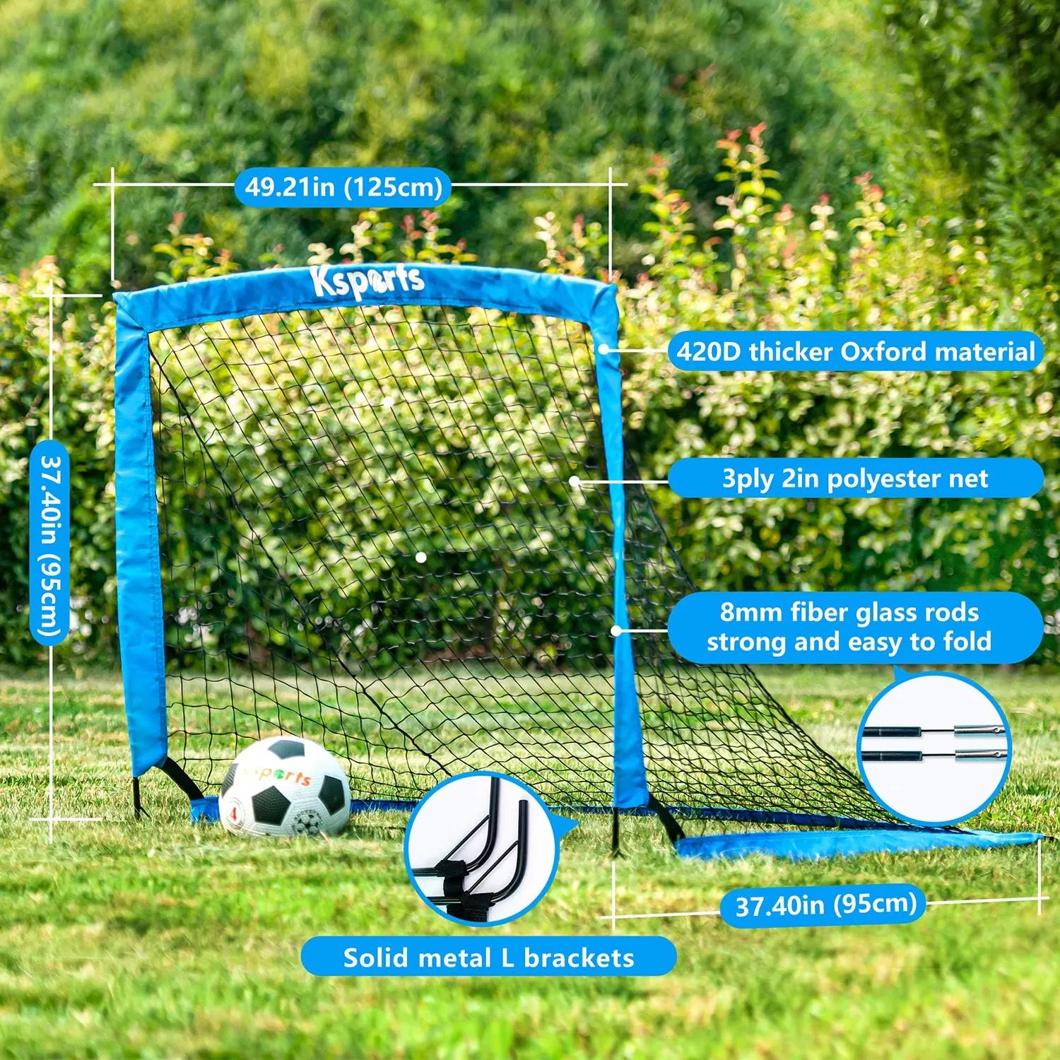 Ksports Portable Soccer Goal(s) | Soccer Net for Backyard Training | includes Soccer Ball, Pump, 8 Training Cones & Carry Bag for 4'x3' Bundles | 6'x4' Bundles includes Single Net & Carry Bag only