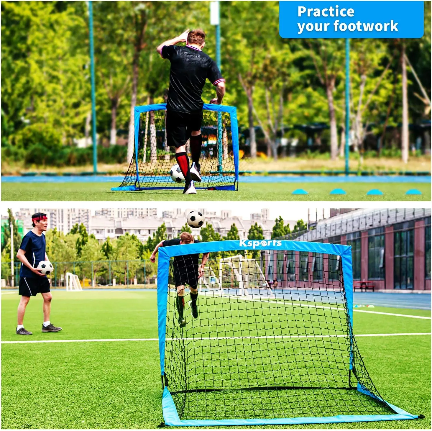 Ksports Portable Soccer Goal(s) | Soccer Net for Backyard Training | includes Soccer Ball, Pump, 8 Training Cones & Carry Bag for 4'x3' Bundles | 6'x4' Bundles includes Single Net & Carry Bag only