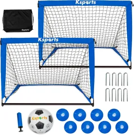 Ksports Portable Soccer Goal(s) | Soccer Net for Backyard Training | includes Soccer Ball, Pump, 8 Training Cones & Carry Bag for 4'x3' Bundles | 6'x4' Bundles includes Single Net & Carry Bag only