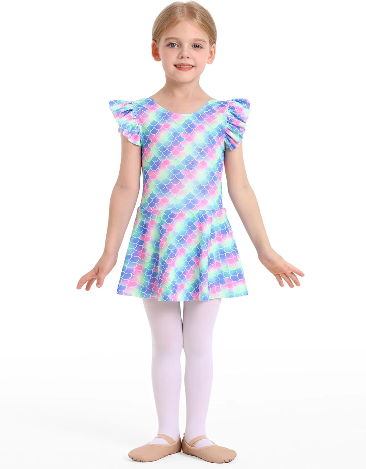 MdnMd Toddler Ballet Leotards for Girls Dance Leotards with Skirt Gymnastic Ballerina Outfit Dress Classic Short Sleeve