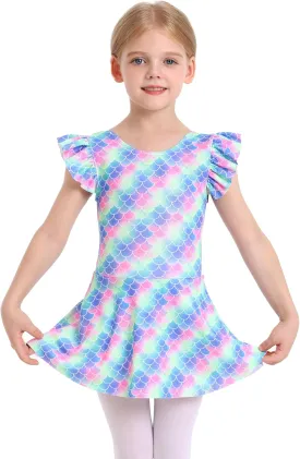 MdnMd Toddler Ballet Leotards for Girls Dance Leotards with Skirt Gymnastic Ballerina Outfit Dress Classic Short Sleeve