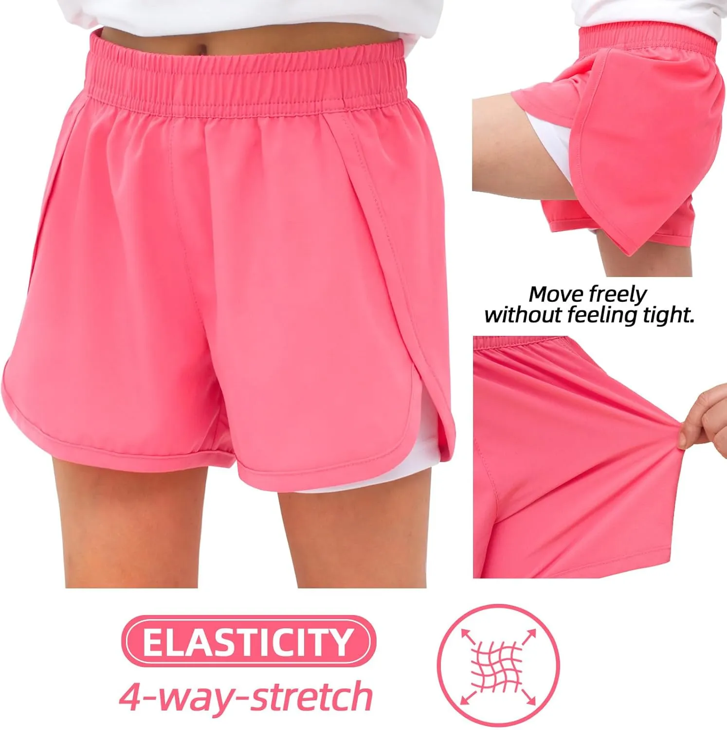 MEILONGER Girls Swim Shorts 2 in 1 Bathing Suits Kids Quick Dry Boardshort Bottoms Swimming Swimwear with Compression Liner