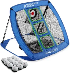 Rukket Sports Pop Up Golf Chipping Net | Choose Standard or Light-Up | Outdoor/Indoor Golfing Target Accessories and Backyard Practice Swing Game | Includes Foam Practice Balls