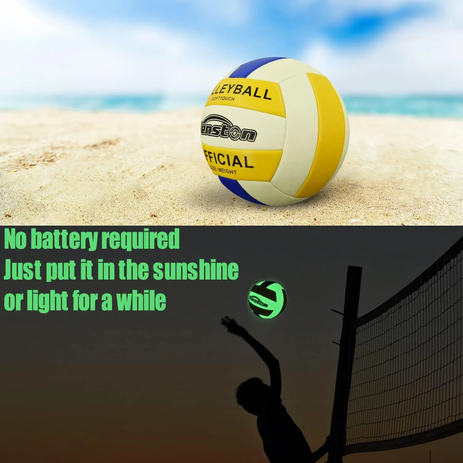 Senston Glow in The Dark Volleyball Size 5 Indoor OutdoorGlowing Leather Night Volleyball with Pump