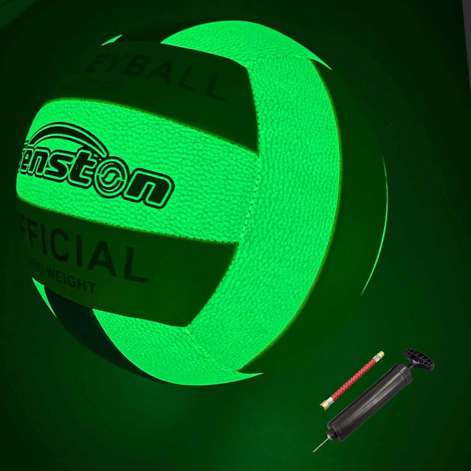 Senston Glow in The Dark Volleyball Size 5 Indoor OutdoorGlowing Leather Night Volleyball with Pump