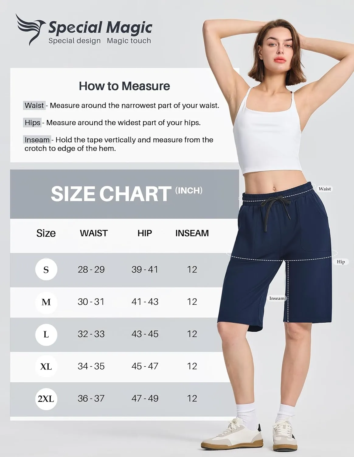 SPECIALMAGIC Cotton Sweat Shorts with Pockets for Women 10" Athletic Lounge Sports Workout Bermuda Knee Shorts