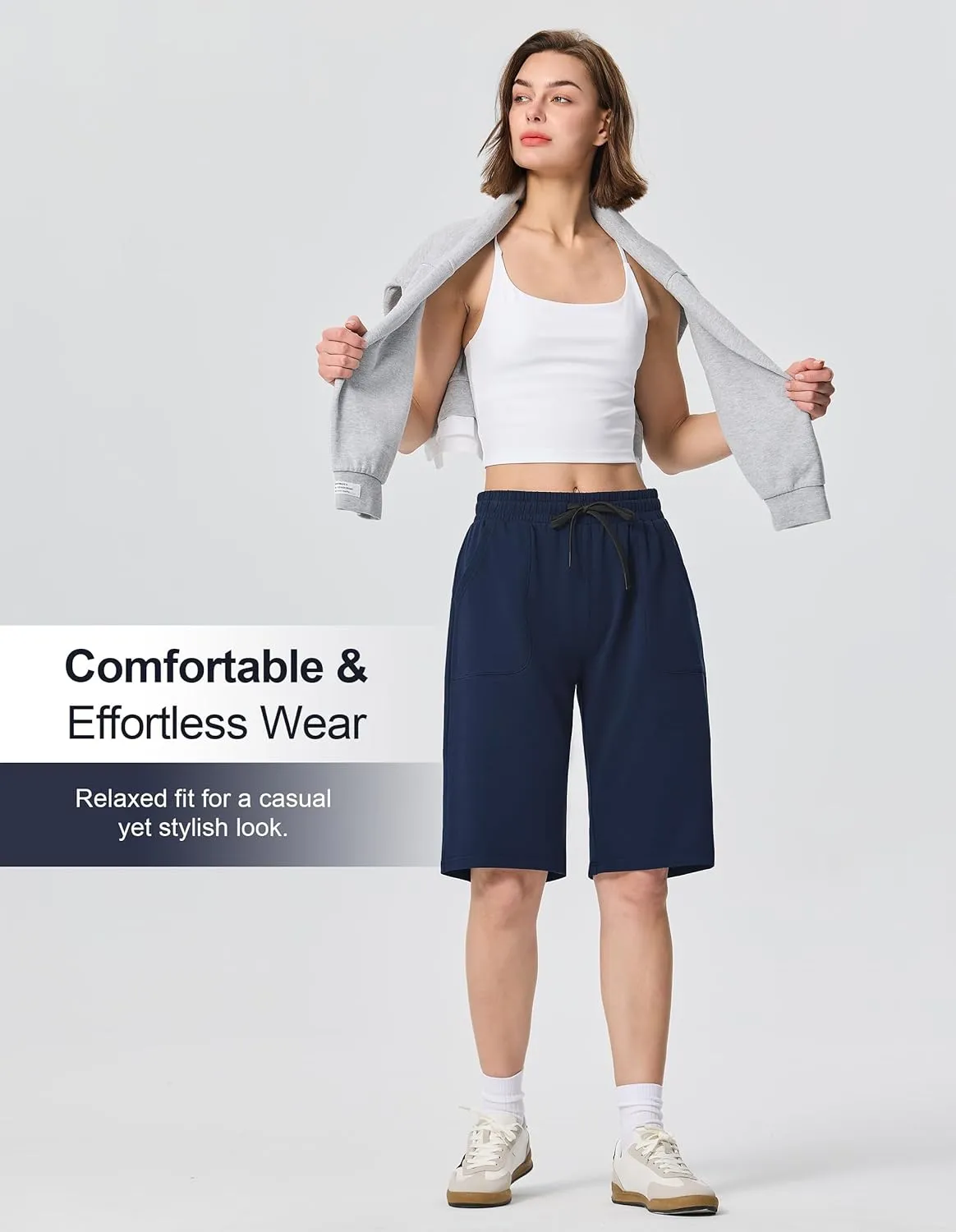SPECIALMAGIC Cotton Sweat Shorts with Pockets for Women 10" Athletic Lounge Sports Workout Bermuda Knee Shorts