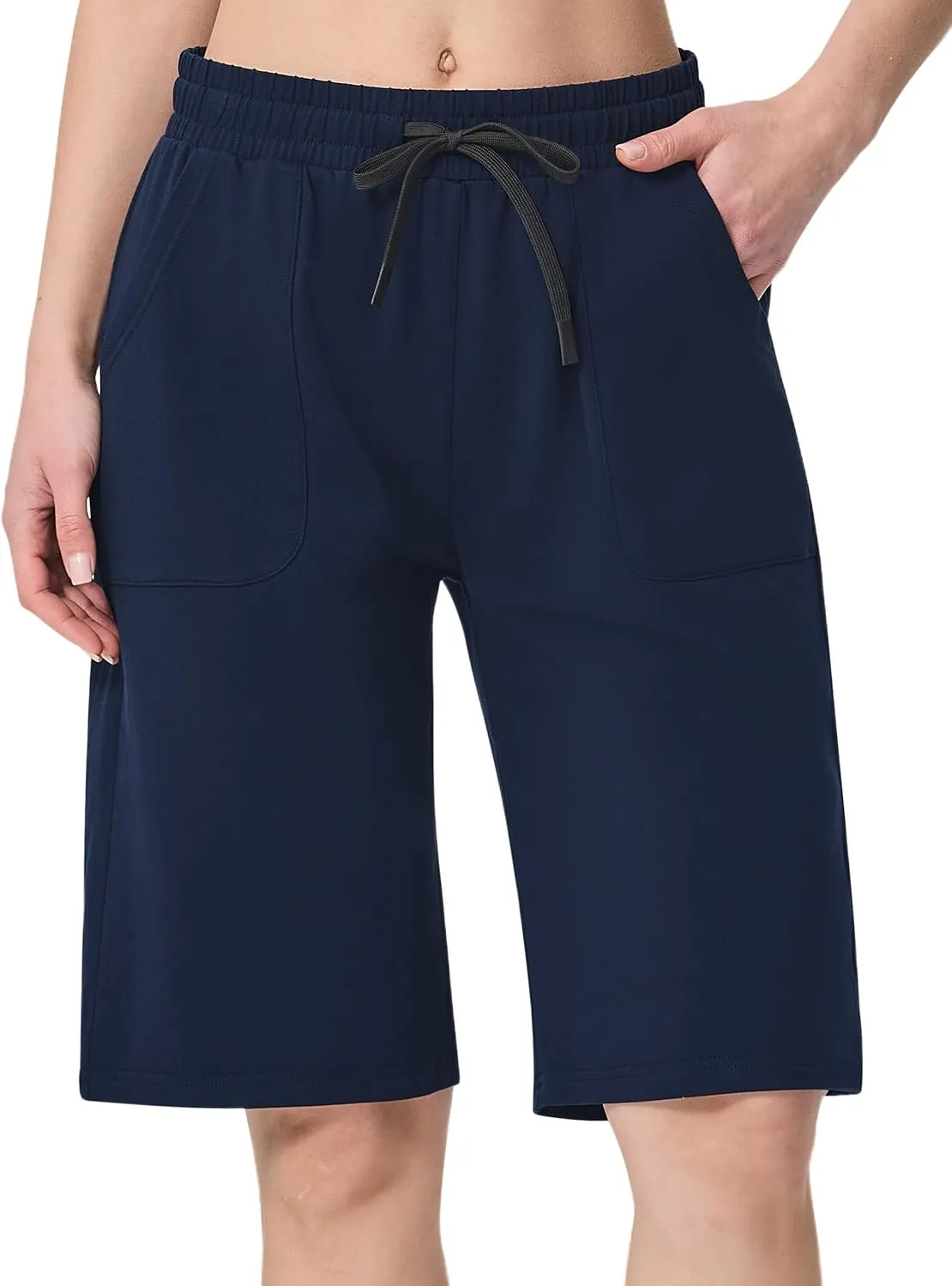 SPECIALMAGIC Cotton Sweat Shorts with Pockets for Women 10" Athletic Lounge Sports Workout Bermuda Knee Shorts