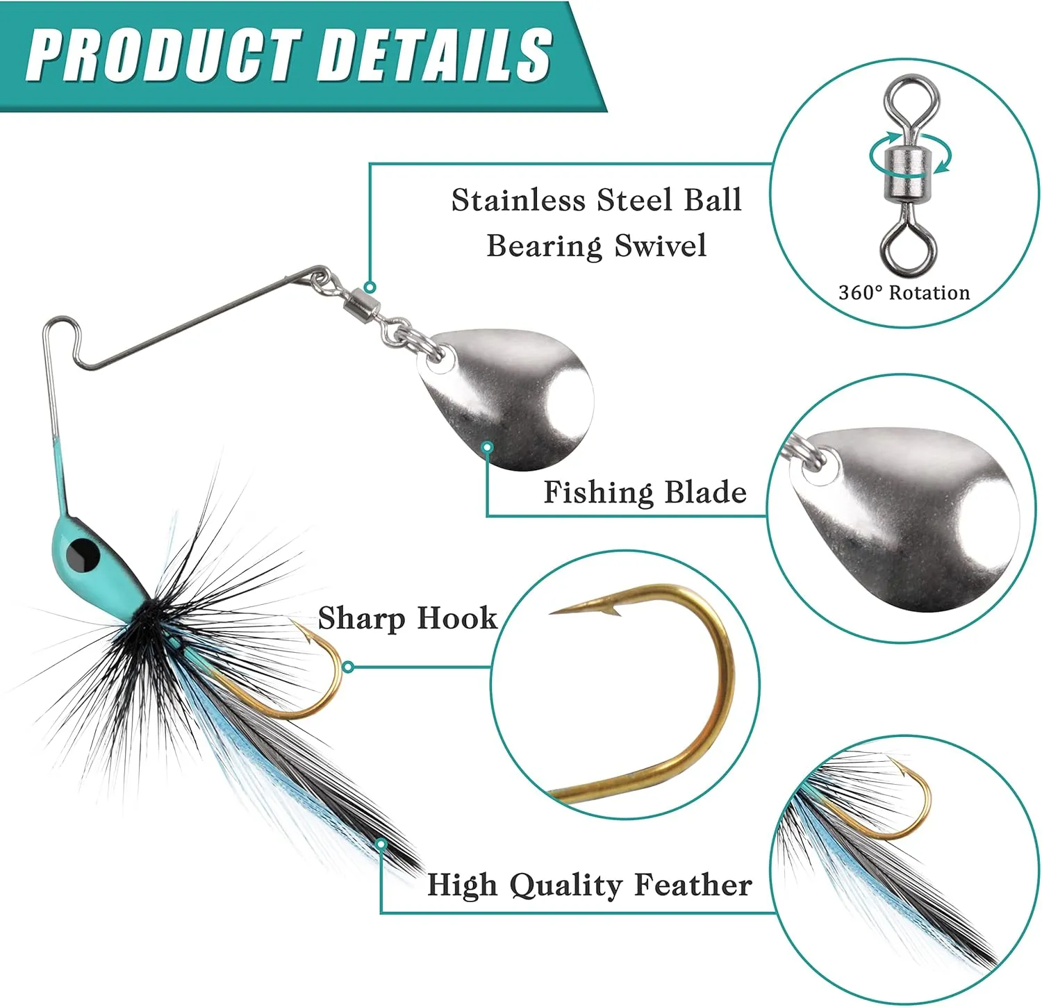 Spinnerbait Bass Fishing Lures Set,Mini Rooster Fishing Spinner Lure Multicolor Hard Metal Spinner Baits Jigs Lure for Bass Trout Pike Bluegill Freshwater Saltwater Fishing
