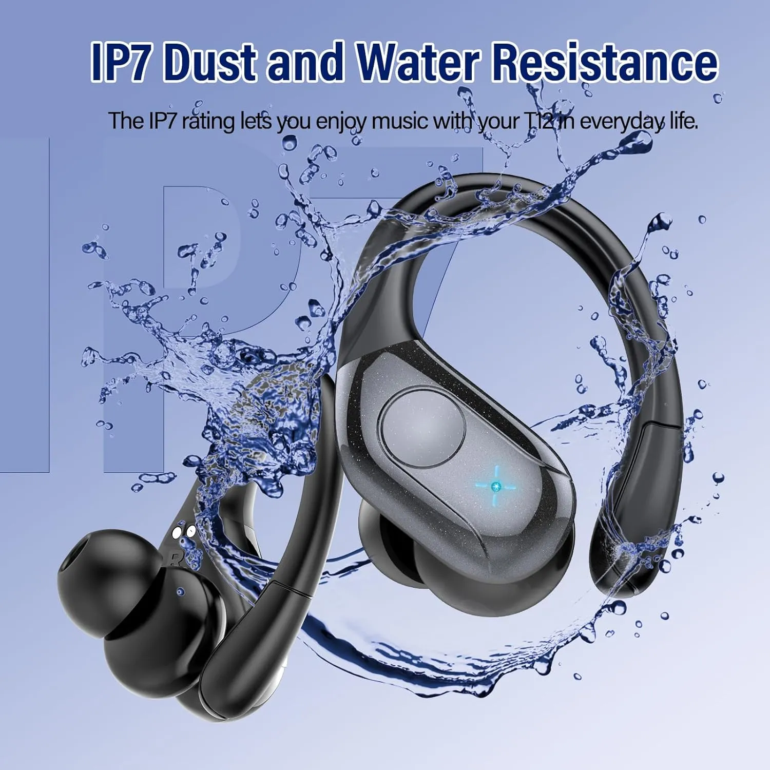 Wireless Earbuds Bluetooth 5.4 Headphones Sports, 75H Stereo Deep Bass Over Ear Buds with Earhooks, Bluetooth Earbuds with 4 ENC Mic, LED Display, IP7 Waterproof Earphone for Running, Black
